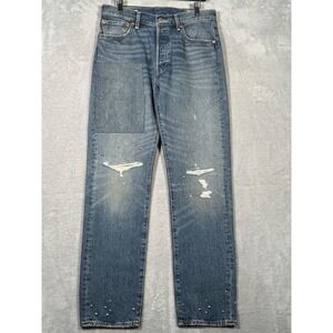 Levis 501 54 Jeans Mens 32x32 Blue Distressed Pearl Studded Vintage Style Denim